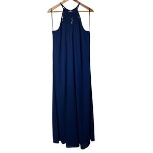 Trina Turk Maxi Hazel Dress Halter Neck Sleeveless Navy Blue Formal Party Medium